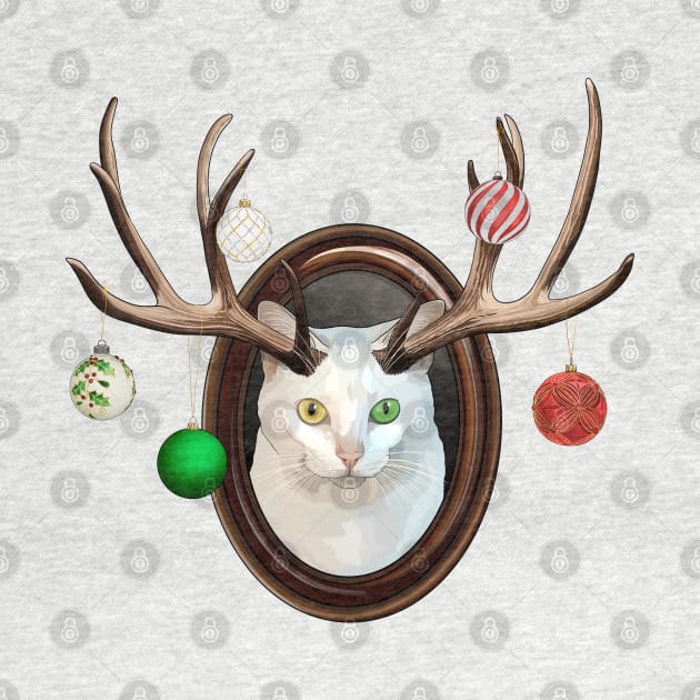 Festive White Catalope Portrait with Christmas Ball Ornaments by CarleahUnique